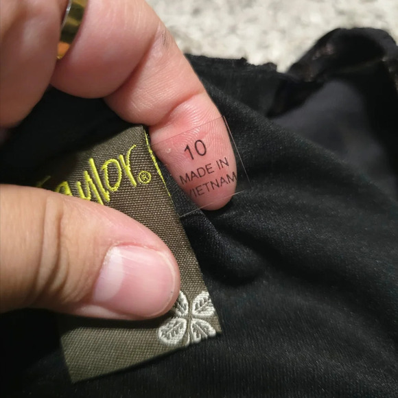 TAYLOR Long Sleeve Black Burnout Velvet Floral Empire Waist Dress, Tiered Skirt - Picture 12 of 16